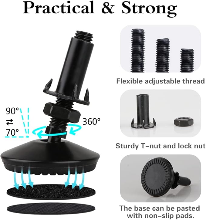 4 Set M10 Swivel Adjustable Leveling Feet, Heavy Duty Height Adjuster Furniture - Image 3