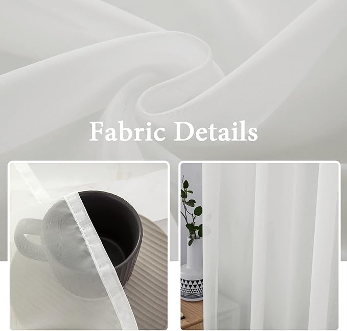 MIULEE Ivory Window Sheer Curtains 2 Panels Width 38 x Length 72 Inches | Sheer - Image 3