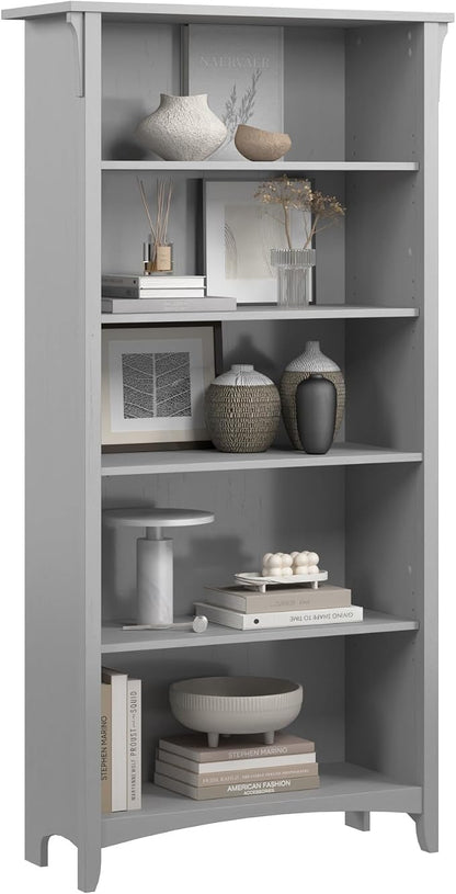 Bush Home Salinas 5 Shelf Bookcase in Cape Cod Gray, Tall Bookshelf, Large Book - Image 6