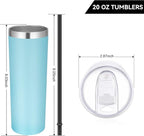 VEGOND Stainless Steel Tumblers Bulk 12 Pack, 20 oz Vacuum Insulated Skinny Tumblers with Lids and Straws, Double Wall Coffee Mug, Travel Water Cup, Blue