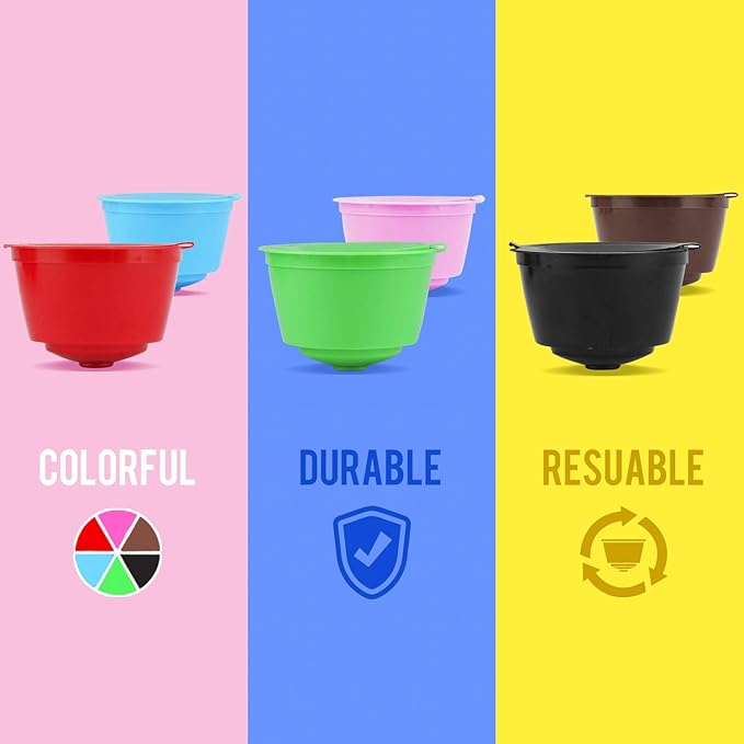 BRBHOM Colorful Dol*e Gu*to Refillable Capsules Pods,6 Refillable Coffee Capsule Reusable Coffee Filter Compatiable with Dol*e G*sto(6 Pcs colorful）