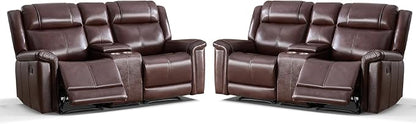 ANJ Geniune Leather Manual Loveseat Recliner Sofa Set of 2 - Image 9