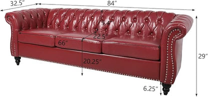 Chesterfield 3 Seater Sofa, Modern Leather Tufted Couch 3 Seater - Image 2