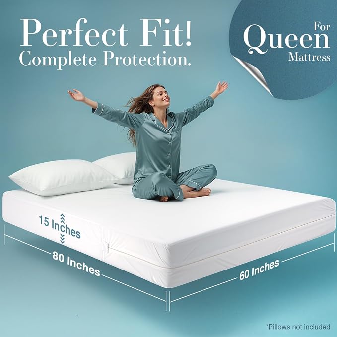 Utopia Bedding Mattress Protector Zippered Queen Size, 100% Waterproof Bed Bug - Image 2