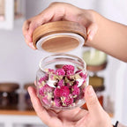 8 Pcs Spice Containers - 8.5oz Glass Spice Jars With Acacia Airtight Lid and Labels - Stackable Empty Round Spice Bottles for kitchen Seasoning, coffee bean, tea, suger, herbs
