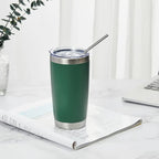 COMOOO 20oz Double Wall Vacuum Insulated Travel Mug, Stainless Steel Tumbler with Lid and Straw Durable Powder Coated Insulated Coffee Cup for Cold & Hot Drinks（Dark Green, 1 Pack）