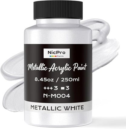 Nicpro Metallic Pearl White Acrylic Paint, 8.45oz/250ml Large Pearlescent by Nicpro
