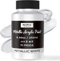 Nicpro Metallic Pearl White Acrylic Paint, 8.45oz/250ml Large Pearlescent by Nicpro