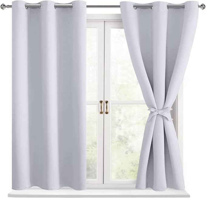 Short Blackout Curtains for Bedroom, 2 Panels Greyish White W38xL45 | Thermal by Hiasan
