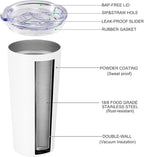 VEGOND 20oz Tumbler Bulk with Lid and Straw 1 Pack, Stainless Steel Vacuum Insulated Tumbler, Double Wall Coffee Cup Travel Mug, White