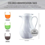OCS Parts Easy Pour Thermal Coffee Carafe | 11-Inch Insulated Hot and Cold Beverage Pitcher Server for Coffee, Tea, Hot Chocolate and Water with Colored Tags for Easy Idenfication | 64-Ounce | White