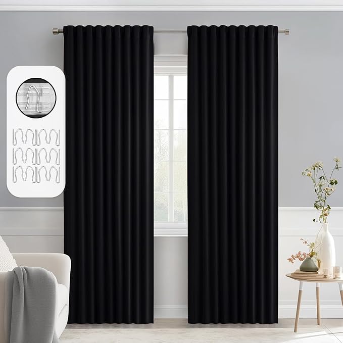 MIULEE Black Back Tab Blackout Curtains 52x78 Inch Length 2 Panels Set | Rod by MIULEE
