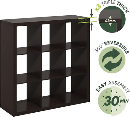 Furinno Cubicle Book Shelf, 9-Cube Bookshelf, Triple Thick Frame Cube Storage - Image 4