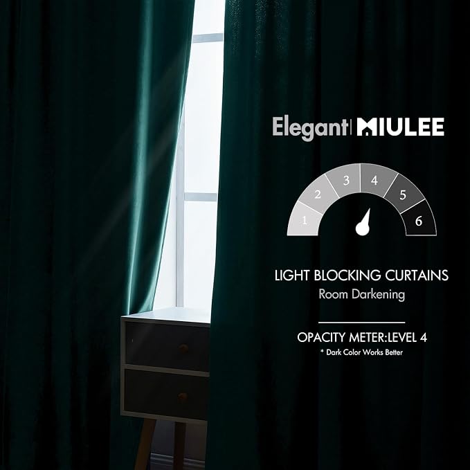 MIULEE Velvet Blackout Curtains 52x84 inches 2 Panels Emerald Green | Luxury - Image 5