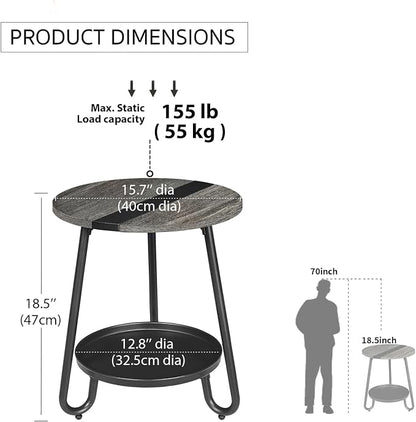 2 Tier Coffee Table in Living Room, Industrial Style Round Coffee Table - Image 3