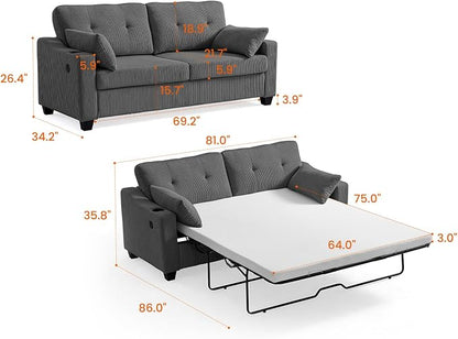 Queen Size Pull Out Sleeper Sofa Bed, 2-in-1 Convertible Corduroy Pull Out - Image 2