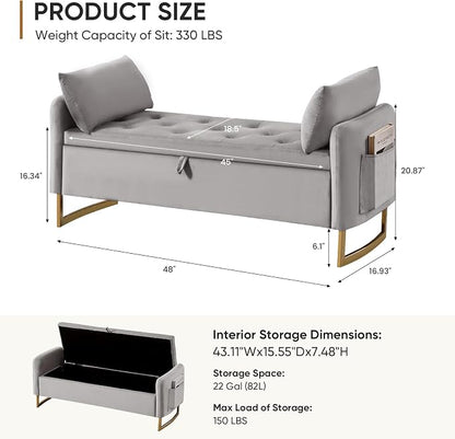 48" End of Bed Bench, Modern Storage Benches - Image 2