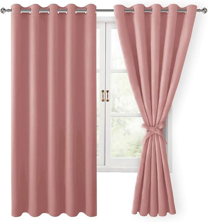 Room Darkening Curtains for Bedroom, 60 x 72 Inches, Dusty Rose | Thermal by Hiasan