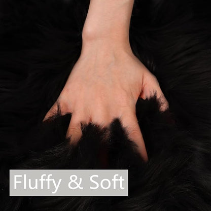 duduta Black Faux Sheepskin Runner Rugs 2x6 ft, Fluffy Fur Couch Covers | Shag - Image 3