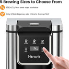 Single Serve Coffee Maker for K-Cup Pod and Grounds, Hot and Iced Coffee Maker with 5 Brew Sizes, 50oz Removable Reservoir, Fast Brewing One Cup Coffee Machine, Stainless Steel, Black