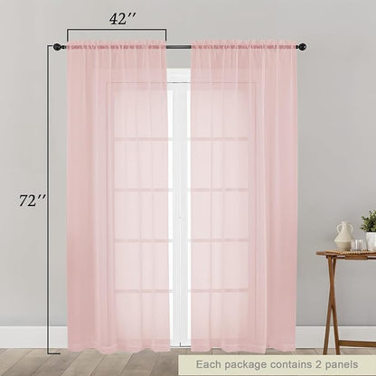 Blush Sheer Curtain for Bedroom Living Room 72 Inches Long 2 Panels Set - Image 2