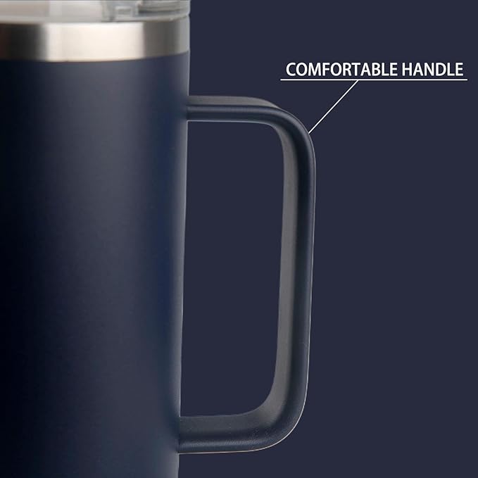 14 oz Stainless Steel Vacuum Insulated Tumbler with handle & MacSlider Lid, Dishwasher Safe & Spill Proof Coffee Cup, Travel Mug for Hot/Cold Drinks, Durable Design - Navy