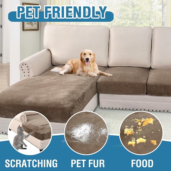 H.VERSAILTEX Velvet Stretch Sectional Couch Covers 3 Pieces Sofa Seat Cushion - Image 4
