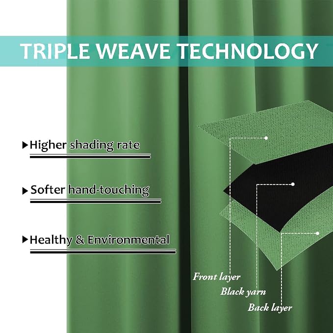 NICETOWN Full Shading Curtains for Windows, Forest Green, 70 inches W x 95 - Image 6