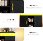 4 EVER WINNER LED Coffee Bar Cabinet, Sideboard Buffet Cabinets with Storage, Modern Cabinet with Charging Station, Black Coffee Bar for Kitchen, Dining Room