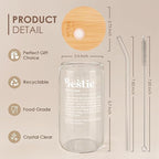 SANDJEST Best Friend Glass Can, Besties Definition Cup with Lid & Straw, Iced Coffee Aesthetic Cups, Gift for Christmas Birthday Mother Day, Gifts for Women Friends Sisters, 16oz