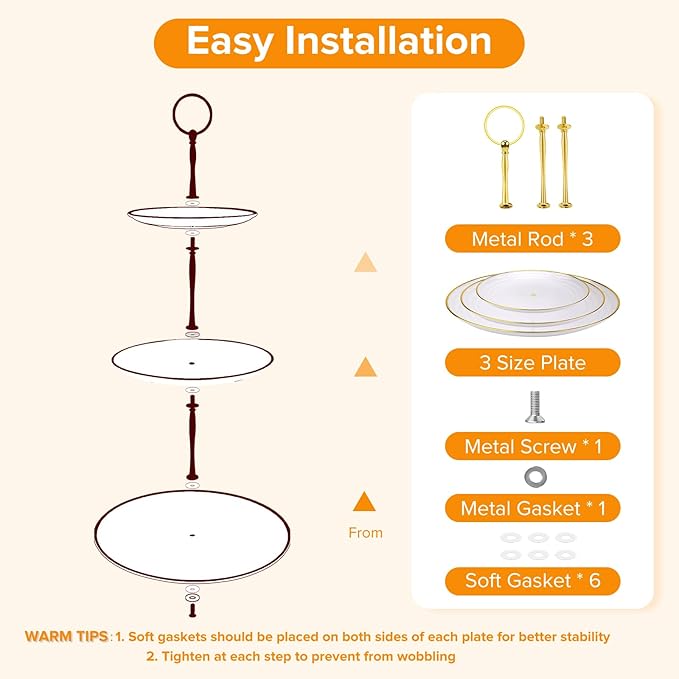 Hoedia 3 Tier Cupcake Stand Tower, Plastic White Cup Cake Holder for Dessert stands, Tiered Serving Tray for Tea Party, Birthday Party, Wedding Decor and Baby Shower(Round)