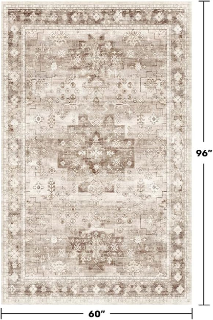 Washable Neutral Farmhouse Living Room Rug, 5x8 Area Rugs - Image 2