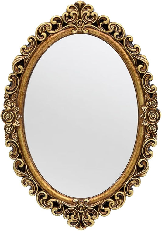 OIGUMR Oval Smallest Wall Mirror Resin Frame Size：12 x 8.3 inch Mirror Vintage by OIGUMR