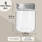 Juvale Mini Glass Spice Jars with Lids - 1.7 oz, Clear Art Deco, 5-Pack - Glass Craft Jars with Lids for Spices, Jams & Crafts