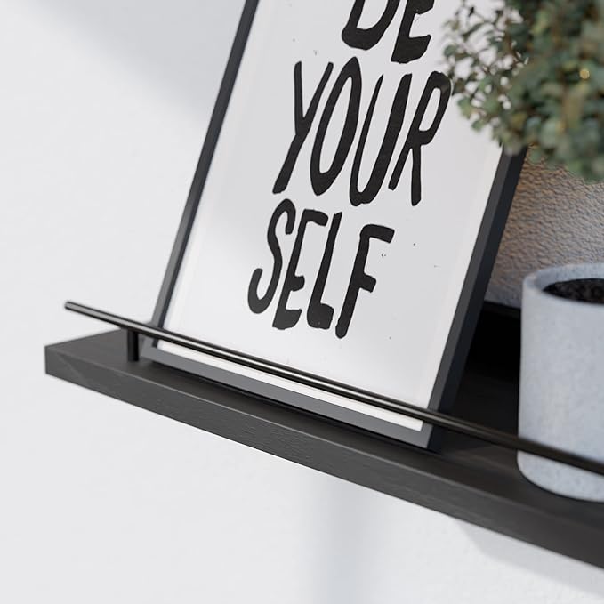 WOPITUES Floating Shelves with Black Metal Guardrail, Shelves - Image 4
