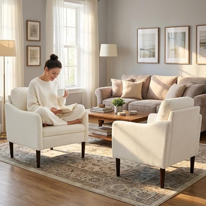 Mid Century Modern Accent Chair, Chenille Fabric Armchair - Image 3