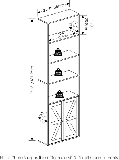 Furinno Jensen Book Shelf, 6-Tier Farmhouse Bookshelf, Display Bookcase - Image 3