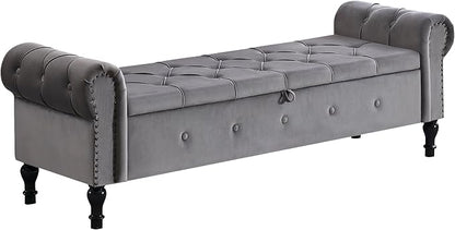 67" Storage Bench for Bedroom, Velvet End of Bed Bench, King Size Bench - Image 9