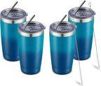 COMOOO 20oz Tumbler with Straw Stainless Steel Insulated Coffee Tumbler Cups Double Wall Vacuum Travel Coffee Mug with Splash Proof Sliding Lid for Hot Cold Drinks (Dark Night, 4 Pack)