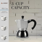 Stovetop Espresso Maker, 3Cup Moka Pot, Espresso Machine Compatible with Induction Cooktops, 150ml Stainless Steel & Aluminum Cuban Coffee Maker for Cafetera Cubana, Silver