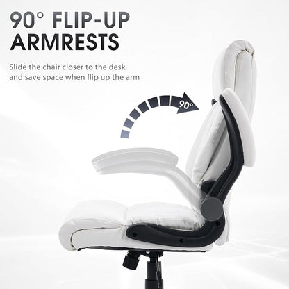 High Back Office Chair with Flip-up Armrests, Leather Comfy Desk Chair with - Image 6