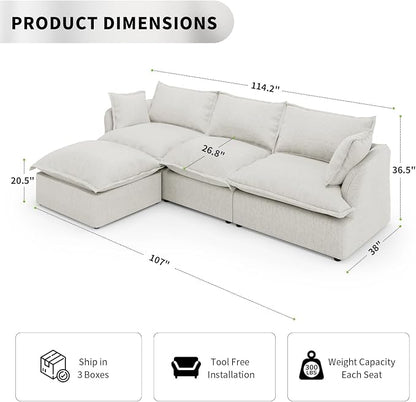 Cloud Sectional Sofa, 114.2" Large L Shape Convertible Modular Couch, Down Fill - Image 2