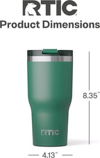 RTIC 30oz Essential Tumbler with Lid, Insulated, Stainless Steel, Metal, Double Wall Vacuum-Insulation, Ceramic Lined, Travel Cup for Iced Coffee, Tea, Hot and Cold Drink, Pine Tree