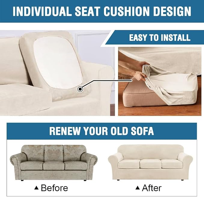H.VERSAILTEX High Stretch Sofa Slipcover 4 Piece Cover Velvet Furniture - Image 6
