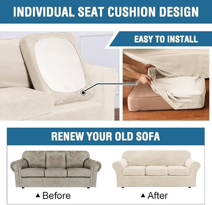 H.VERSAILTEX High Stretch Sofa Slipcover 4 Piece Cover Velvet Furniture - Image 6