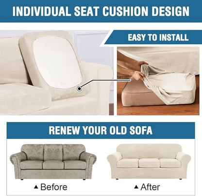 H.VERSAILTEX Modern Velvet Plush 4 Piece High Stretch Sofa Slipcover Furniture - Image 6