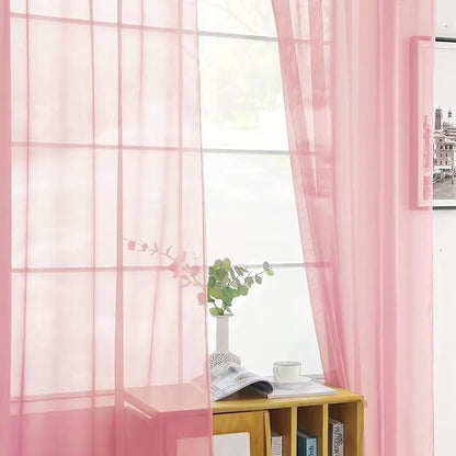 SpaceDresser Sheer Blush Curtains 4 Panels Rod Pocket Semi-Sheer Curtain 84 - Image 5