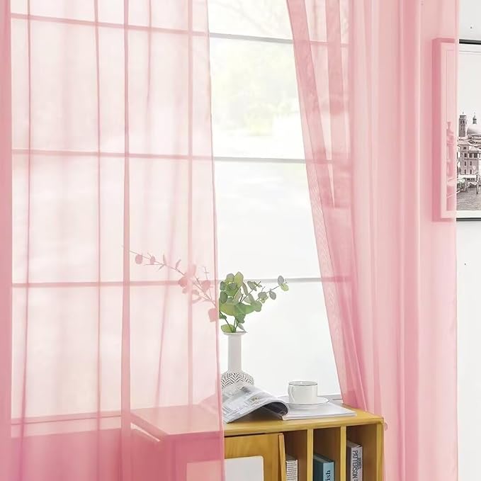 SpaceDresser Sheer Blush Curtains 4 Panels Rod Pocket Semi-Sheer Curtain 108 - Image 5