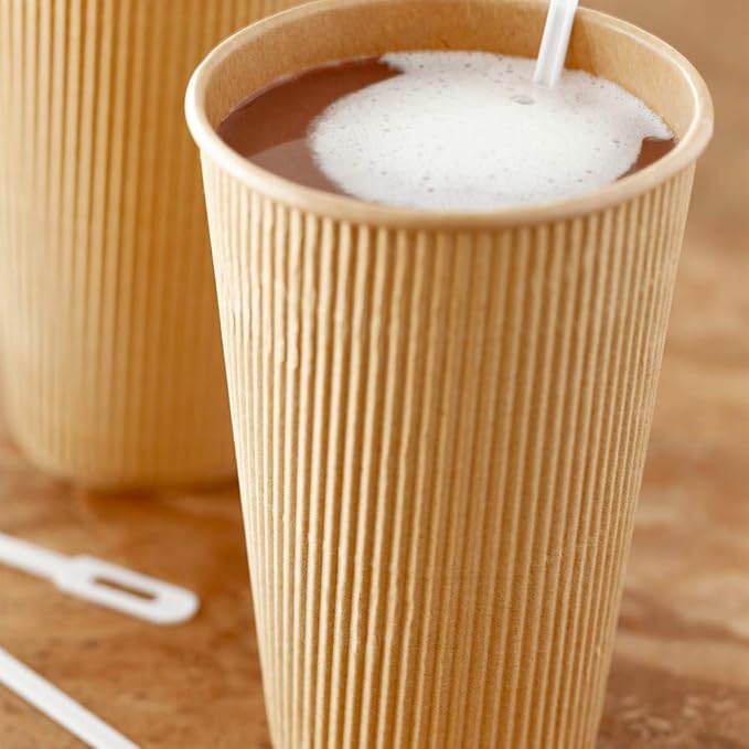Restaurantware 16 Ounce Ripple Wall Disposable Coffee Cups, 500 Insulated Kraft Paper Tumblerss with Rolled Rim Design, Lids Sold Separately for Hot Drinks like Tea, Hot Chocolate and More