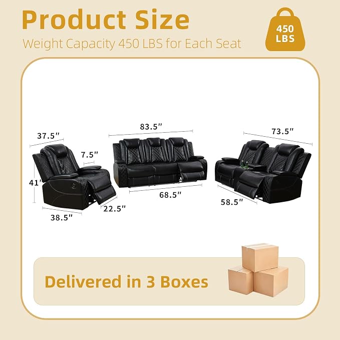 2 Piece Power Recliner Sofa Set -2 Loveseats, Electric Reclining Living Room - Image 2